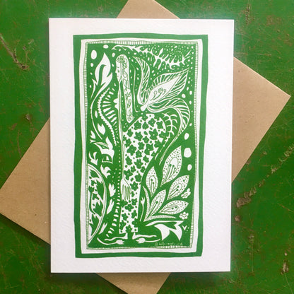 Illustrated Greetings Card (blank inside) with Kraft Brown Envelope (127mm x 177mm) - Cornucopia (Green)