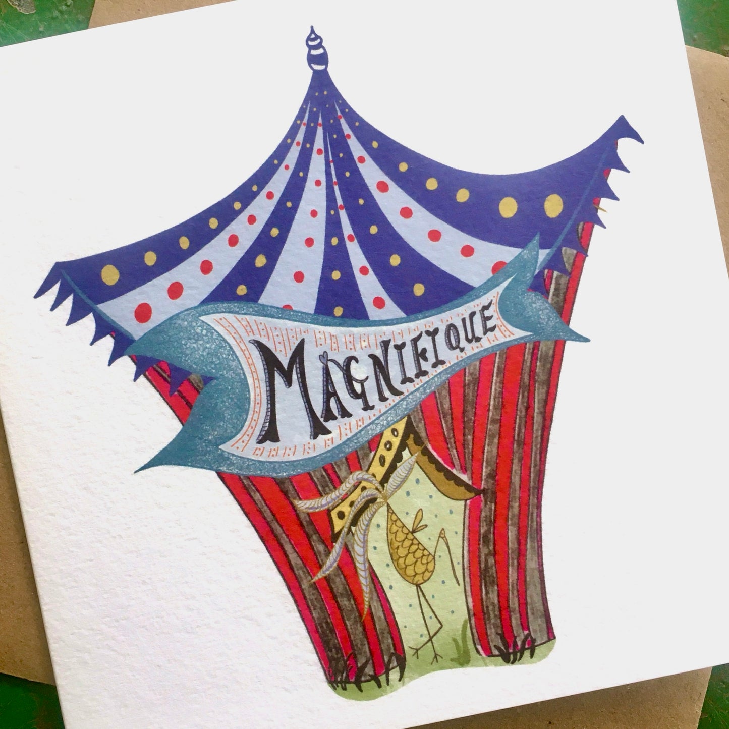 Illustrated Greetings Card (blank inside) with Kraft Brown Envelope (145mm x 145mm) - Magnifique!