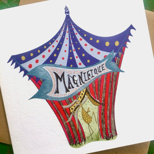 Illustrated Greetings Card (blank inside) with Kraft Brown Envelope (145mm x 145mm) - Magnifique!