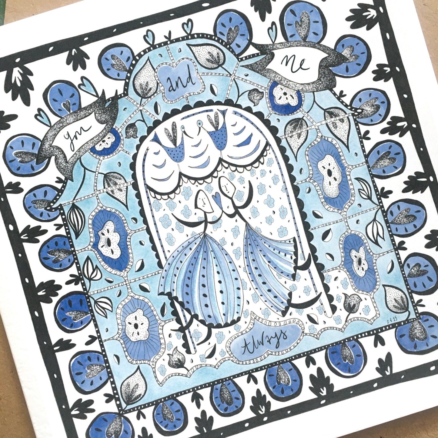 Illustrated Greetings Card (blank inside) with Kraft Brown Envelope (145mm x 145mm) - You and me