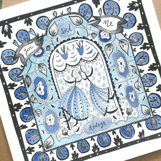 Illustrated Greetings Card (blank inside) with Kraft Brown Envelope (145mm x 145mm) - You and me