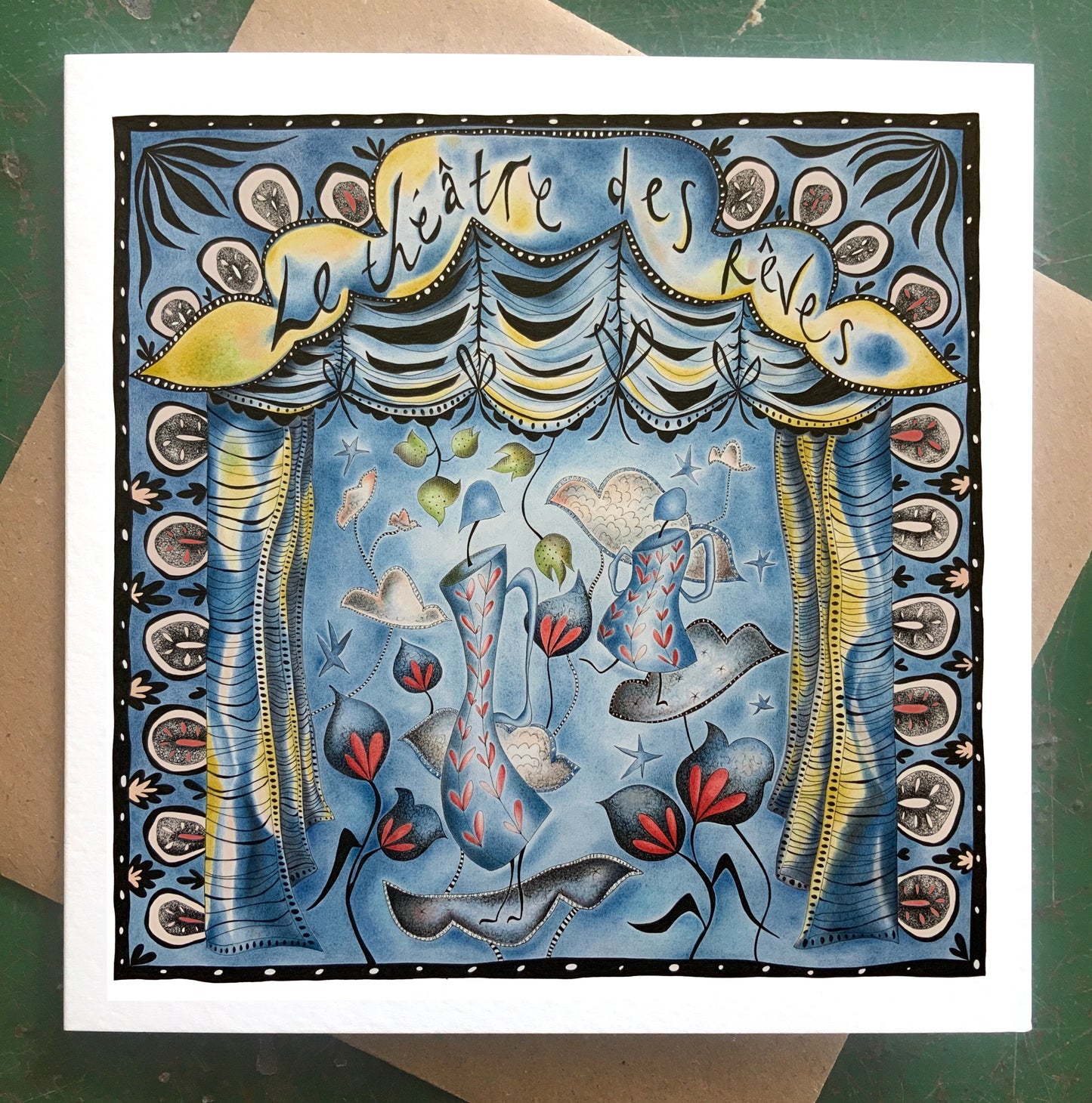 Illustrated Greetings Card (blank inside) with Kraft Brown Envelope (145mm x 145mm) - All The World’s A Stage