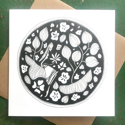 Illustrated Greetings Card (blank inside) with Kraft Brown Envelope (145mm x 145mm) - Life in the clouds (black)