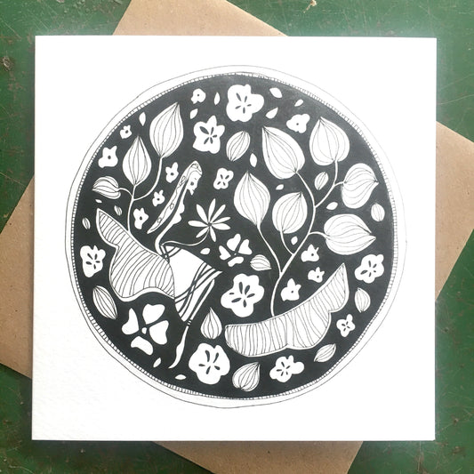 Illustrated Greetings Card (blank inside) with Kraft Brown Envelope (145mm x 145mm) - Life in the clouds (black)