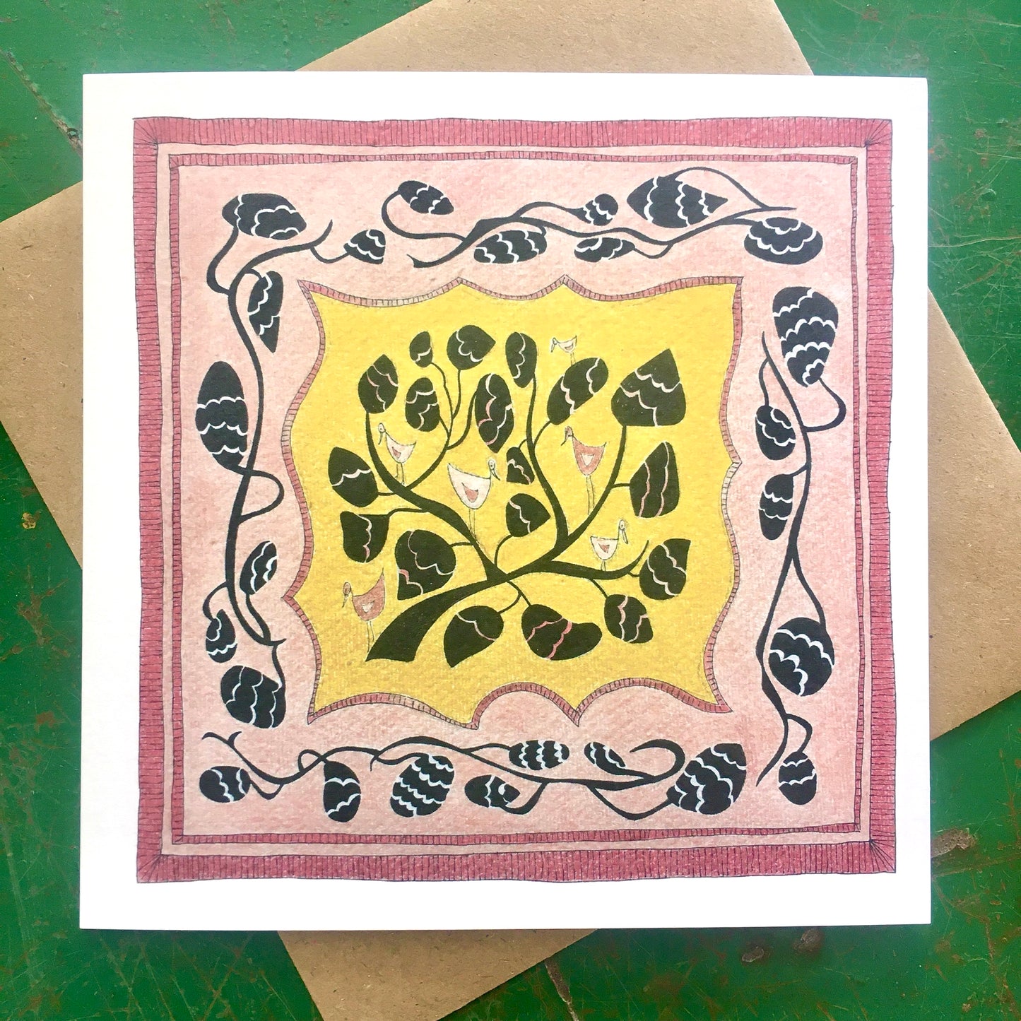 Illustrated Greetings Card (blank inside) with Kraft Brown Envelope (145mm x 145mm) - ‘A Bird in the Bush’