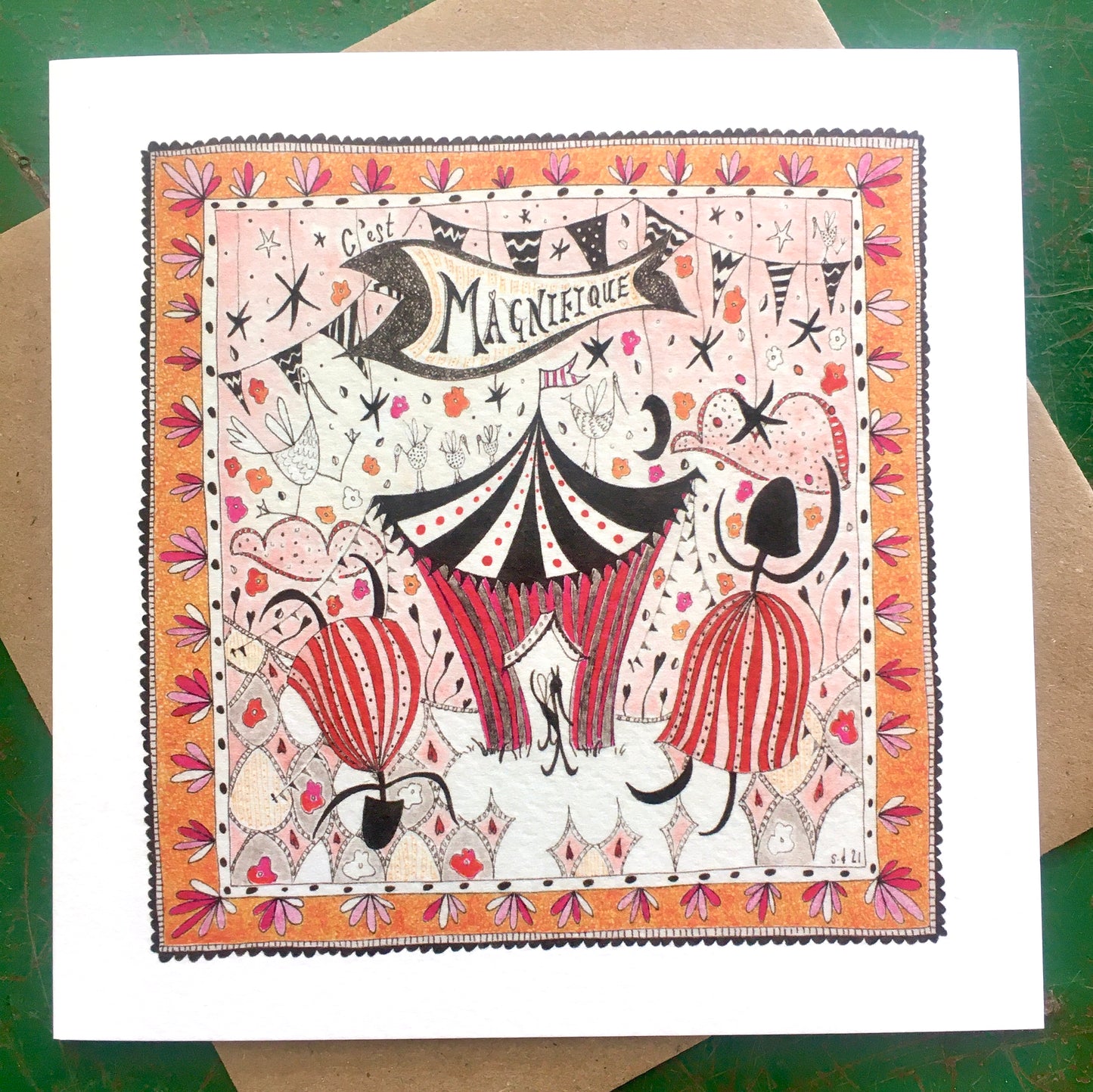 Illustrated Greetings Card (blank inside) with Kraft Brown Envelope (145mm x 145mm) - C’est Magnifique