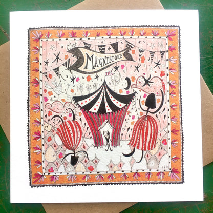 Illustrated Greetings Card (blank inside) with Kraft Brown Envelope (145mm x 145mm) - C’est Magnifique