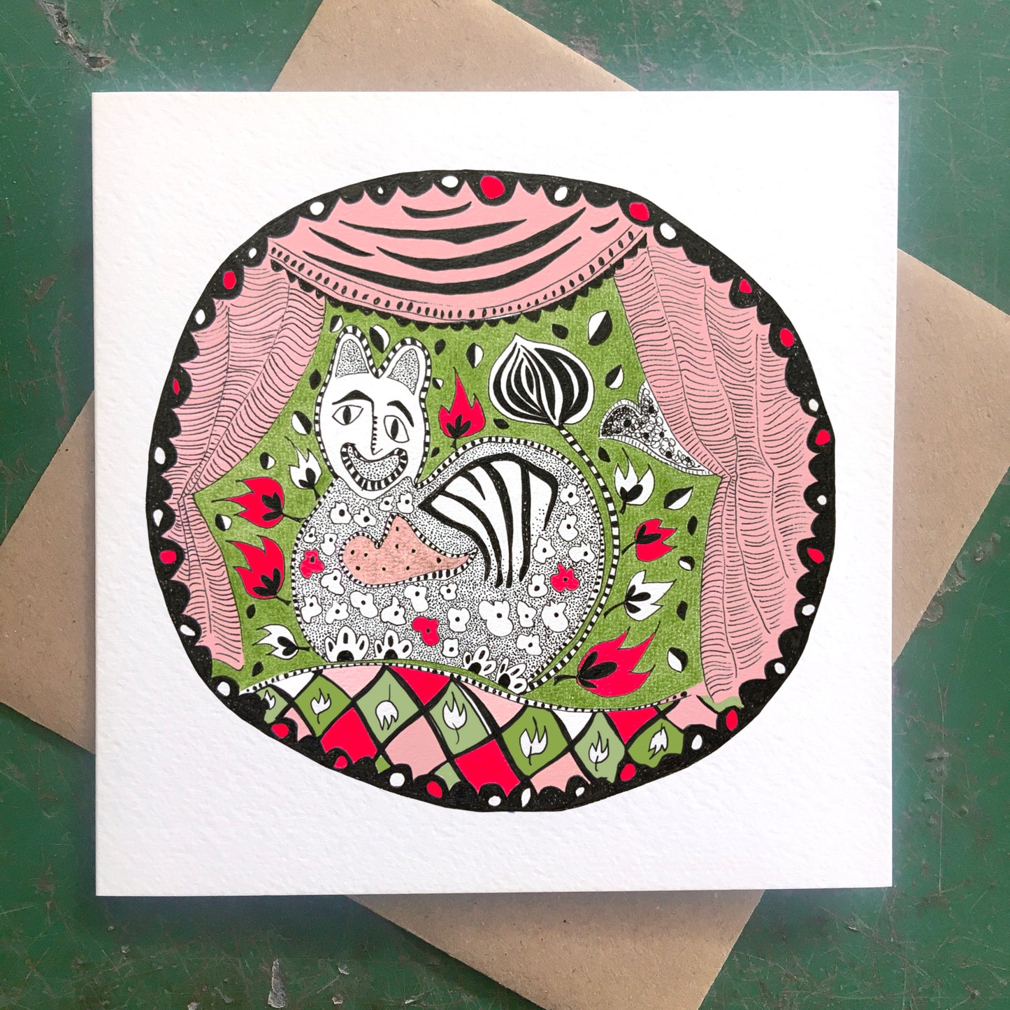 Illustrated Greetings Card (blank inside) with Kraft Brown Envelope (145mm x 145mm) - Purr-fection