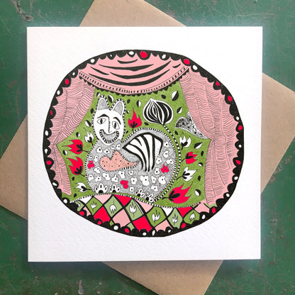 Illustrated Greetings Card (blank inside) with Kraft Brown Envelope (145mm x 145mm) - Purr-fection