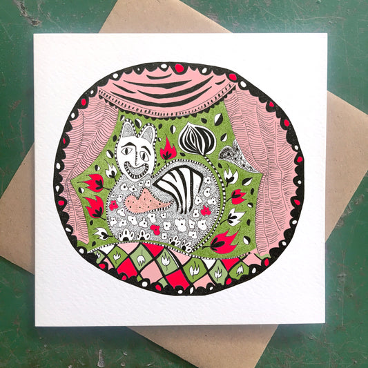 Illustrated Greetings Card (blank inside) with Kraft Brown Envelope (145mm x 145mm) - Purr-fection