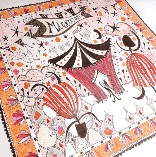 Illustrated Greetings Card (blank inside) with Kraft Brown Envelope (145mm x 145mm) - C’est Magnifique