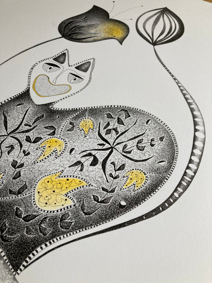 Illustrated Greetings Card (blank inside) with Kraft Brown Envelope (127mm x 177mm) - Meow