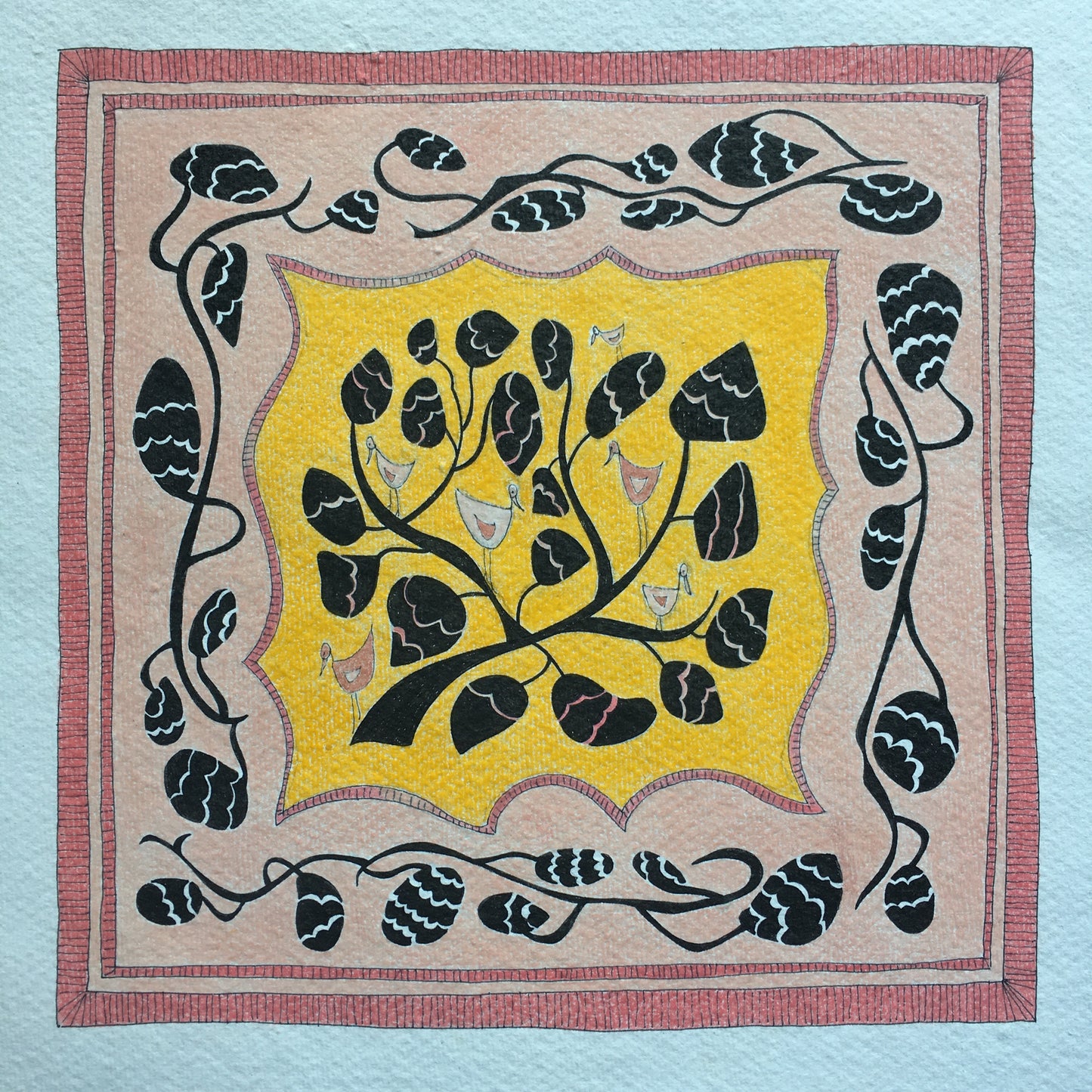 Illustrated Greetings Card (blank inside) with Kraft Brown Envelope (145mm x 145mm) - ‘A Bird in the Bush’