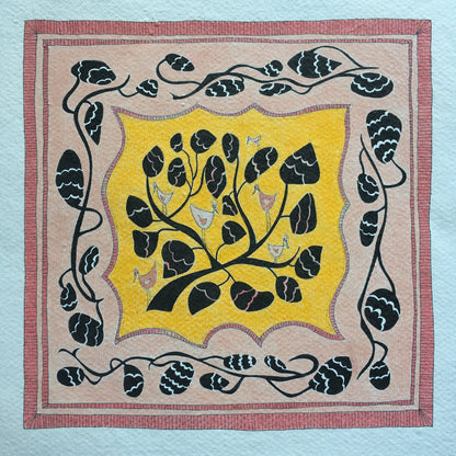 Illustrated Greetings Card (blank inside) with Kraft Brown Envelope (145mm x 145mm) - ‘A Bird in the Bush’