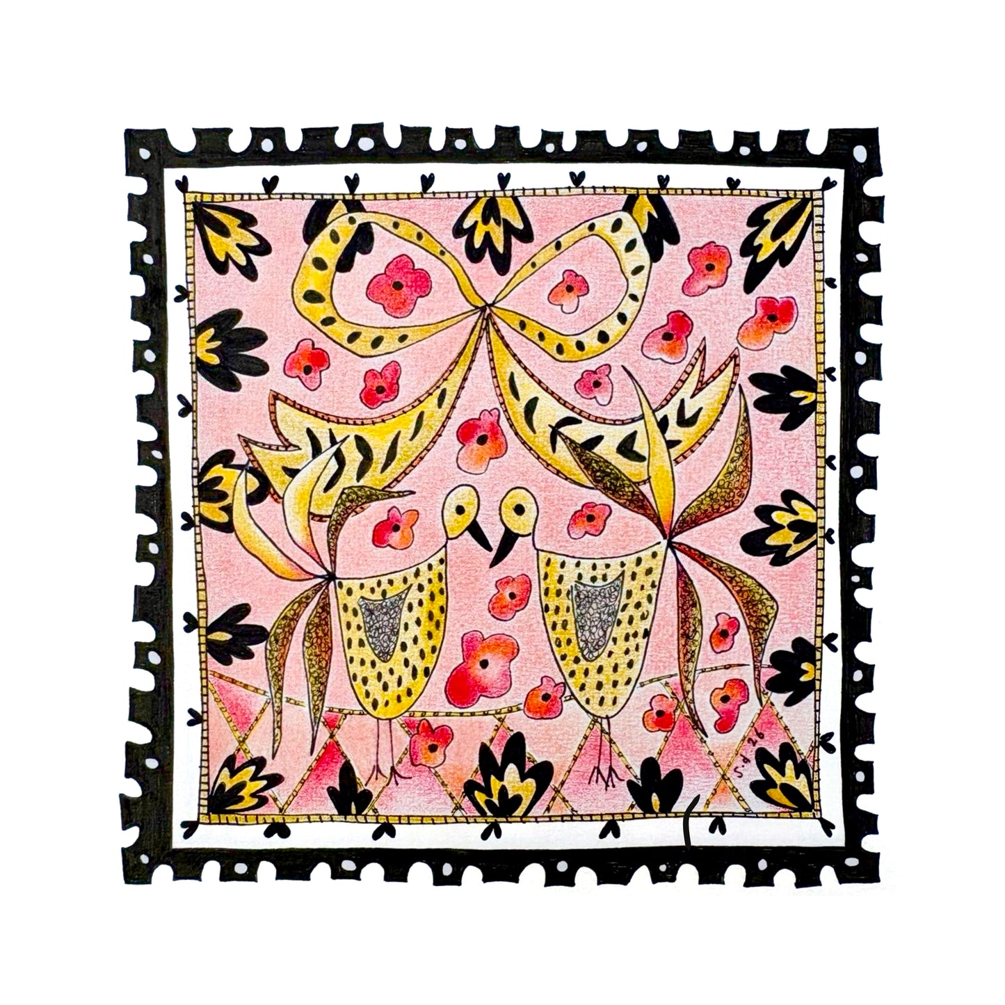Fine Art Giclée Print - ‘Two birds and a bow’ from ‘The Stamp Collection’