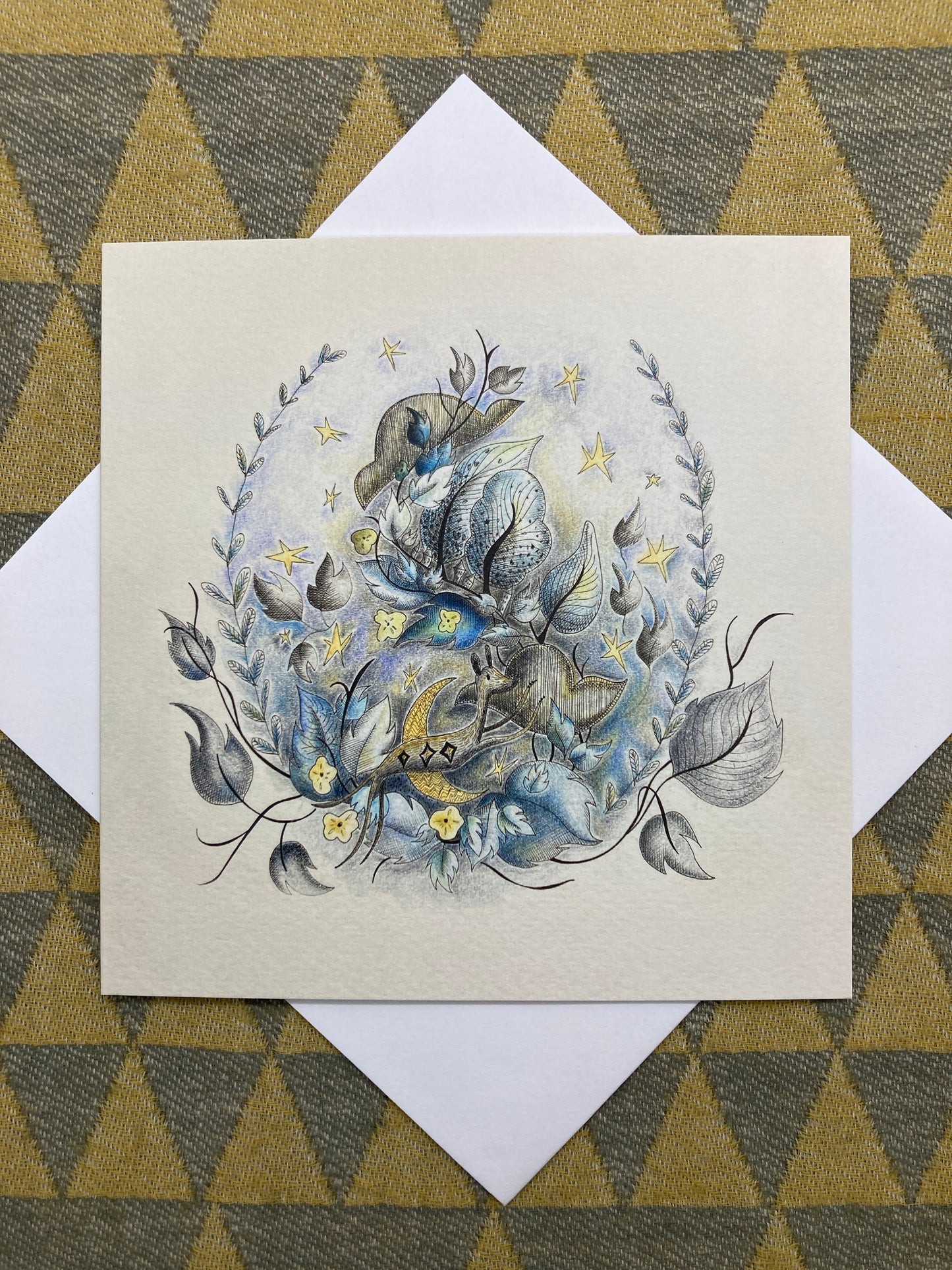 Illustrated Greetings Card (blank inside) with Kraft Brown Envelope (145mm x 145mm) - Over the moon