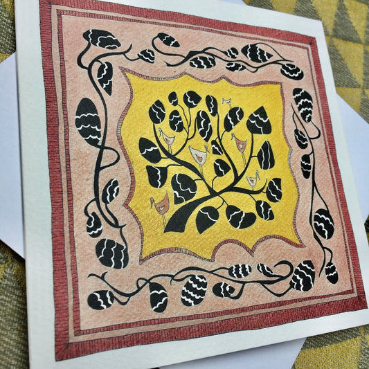 Illustrated Greetings Card (blank inside) with Kraft Brown Envelope (145mm x 145mm) - ‘A Bird in the Bush’