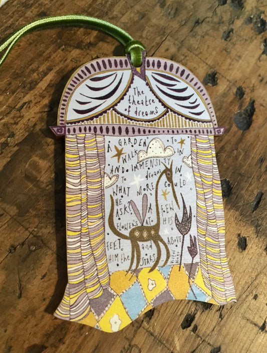 Wooden Hanging Decoration with olive green velvet ribbon - A Garden of Dreams