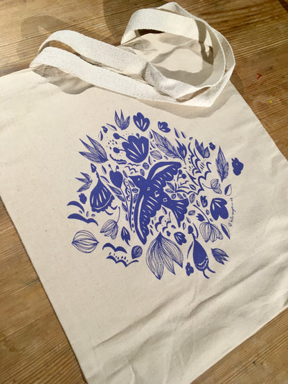 Screen Printed Tote Bags - Diamonds and Birds (Purple)