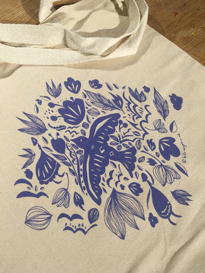 Screen Printed Tote Bags - Diamonds and Birds (Purple)