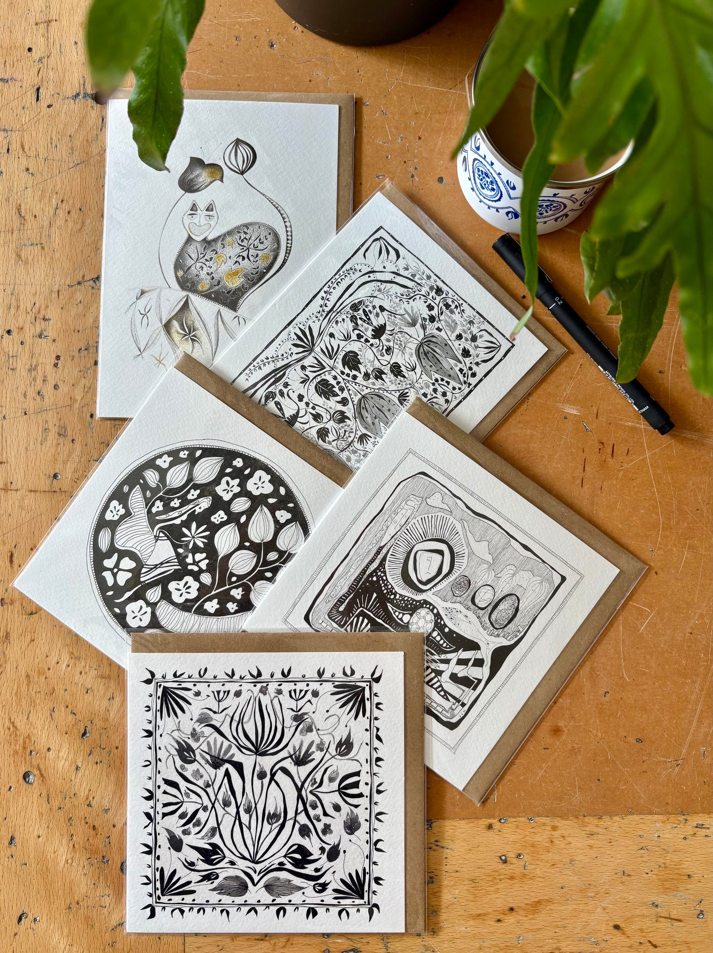 Illustrated Greetings Card (blank inside) with Kraft Brown Envelope (145mm x 145mm) - Life in the clouds (black)