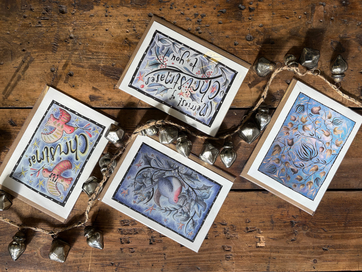 Pack of 5 - Illustrated Greetings Card (blank inside) with Kraft Brown Envelope (127mm x 177mm) - The Merriest of Christmases (Copy)