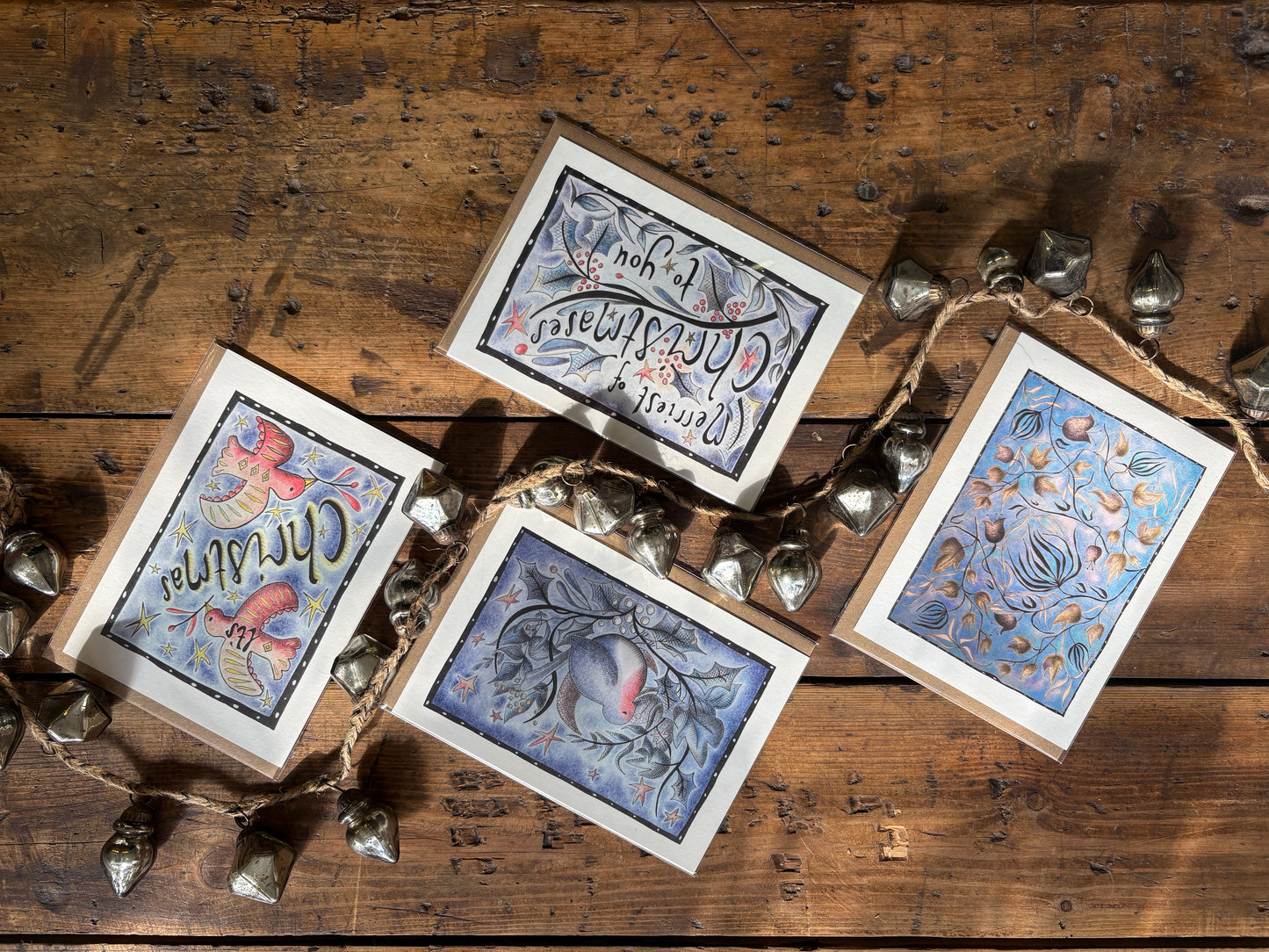 Pack of 5 - Illustrated Greetings Card (blank inside) with Kraft Brown Envelope (127mm x 177mm) - The Merriest of Christmases (Copy)