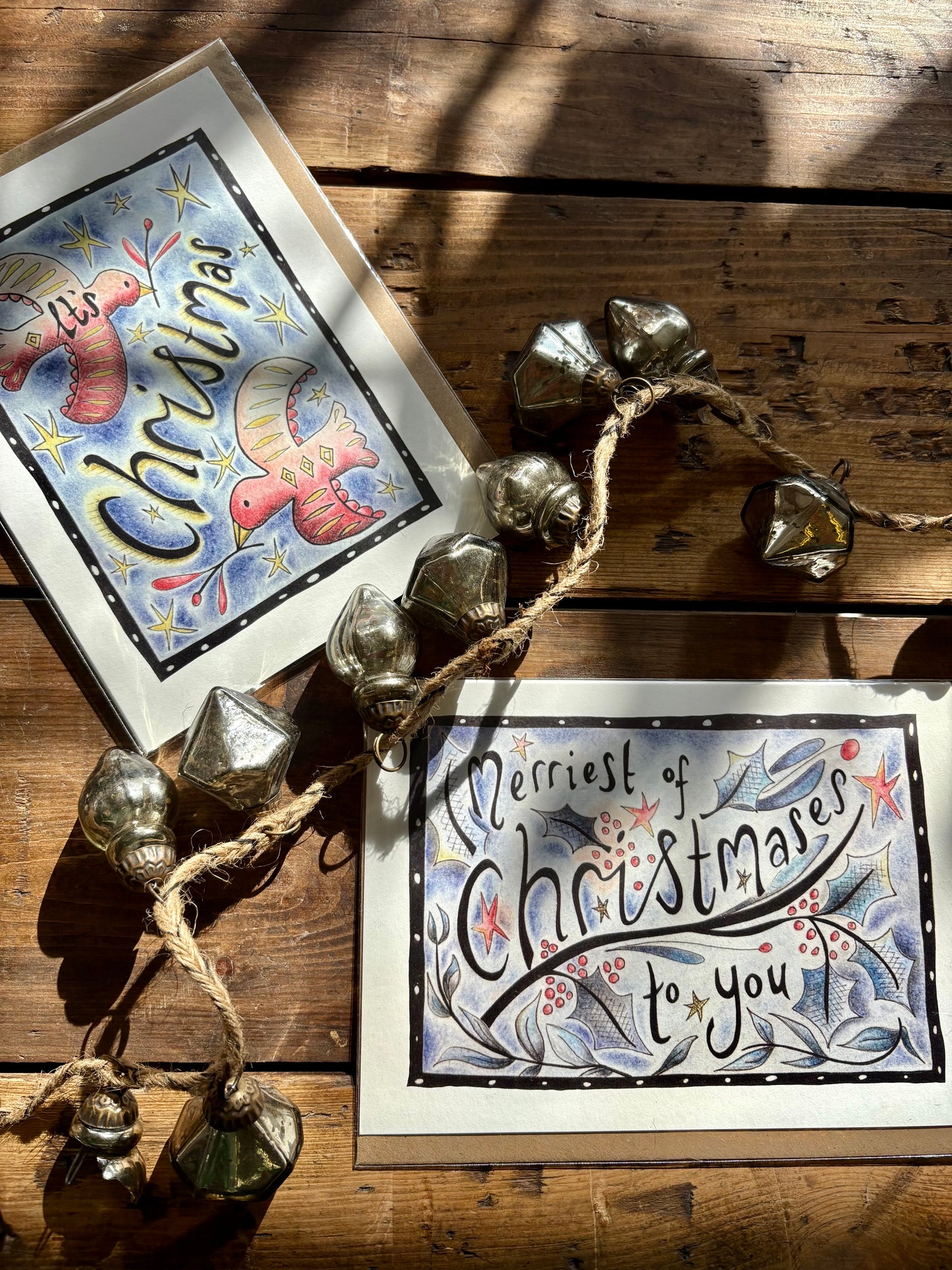 Pack of 5 - Illustrated Greetings Card (blank inside) with Kraft Brown Envelope (127mm x 177mm) - Two Turtle Doves