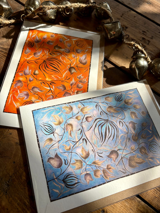 Illustrated Greetings Card (blank inside) with Kraft Brown Envelope (127mm x 177mm) - Winter Leaves