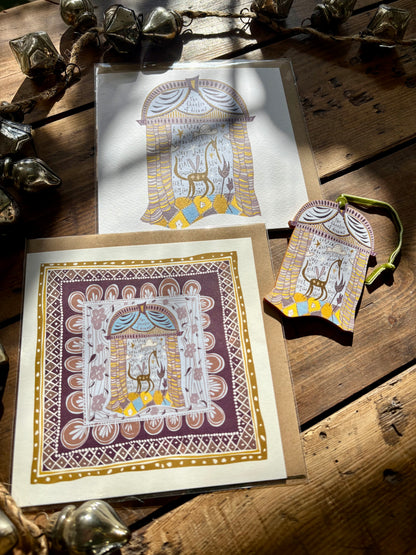 Pack of 5 - Illustrated Greetings Card (blank inside) with Kraft Brown Envelope (145mm x 145mm) - ‘A Dreamier Garden’