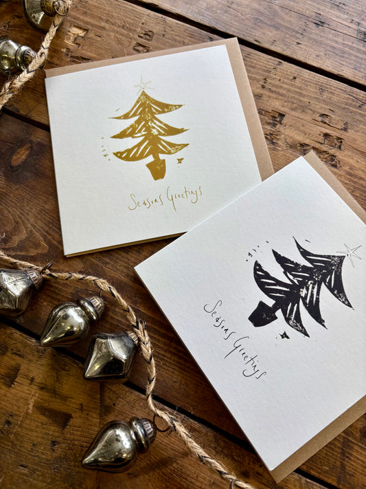 Illustrated Greetings Card (blank inside) with Kraft Brown Envelope (145mm x 145mm) - Seasons Greetings (gold)
