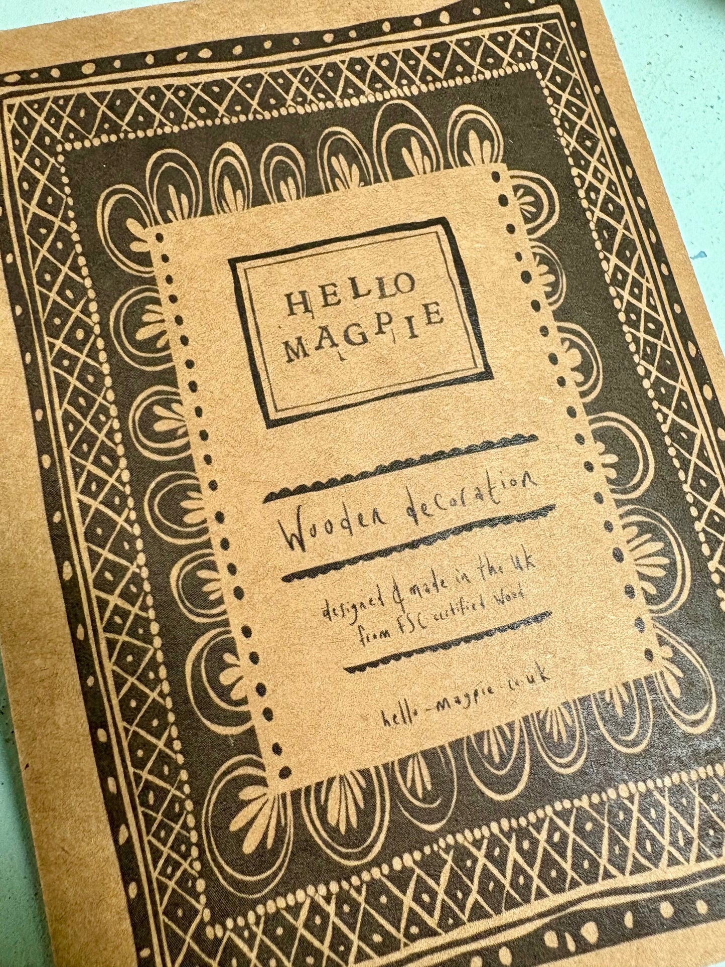 Wooden Hanging Decoration with olive green velvet ribbon - Green Bauble