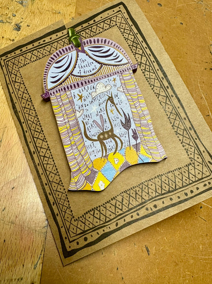 Wooden Hanging Decoration with olive green velvet ribbon - A Garden of Dreams