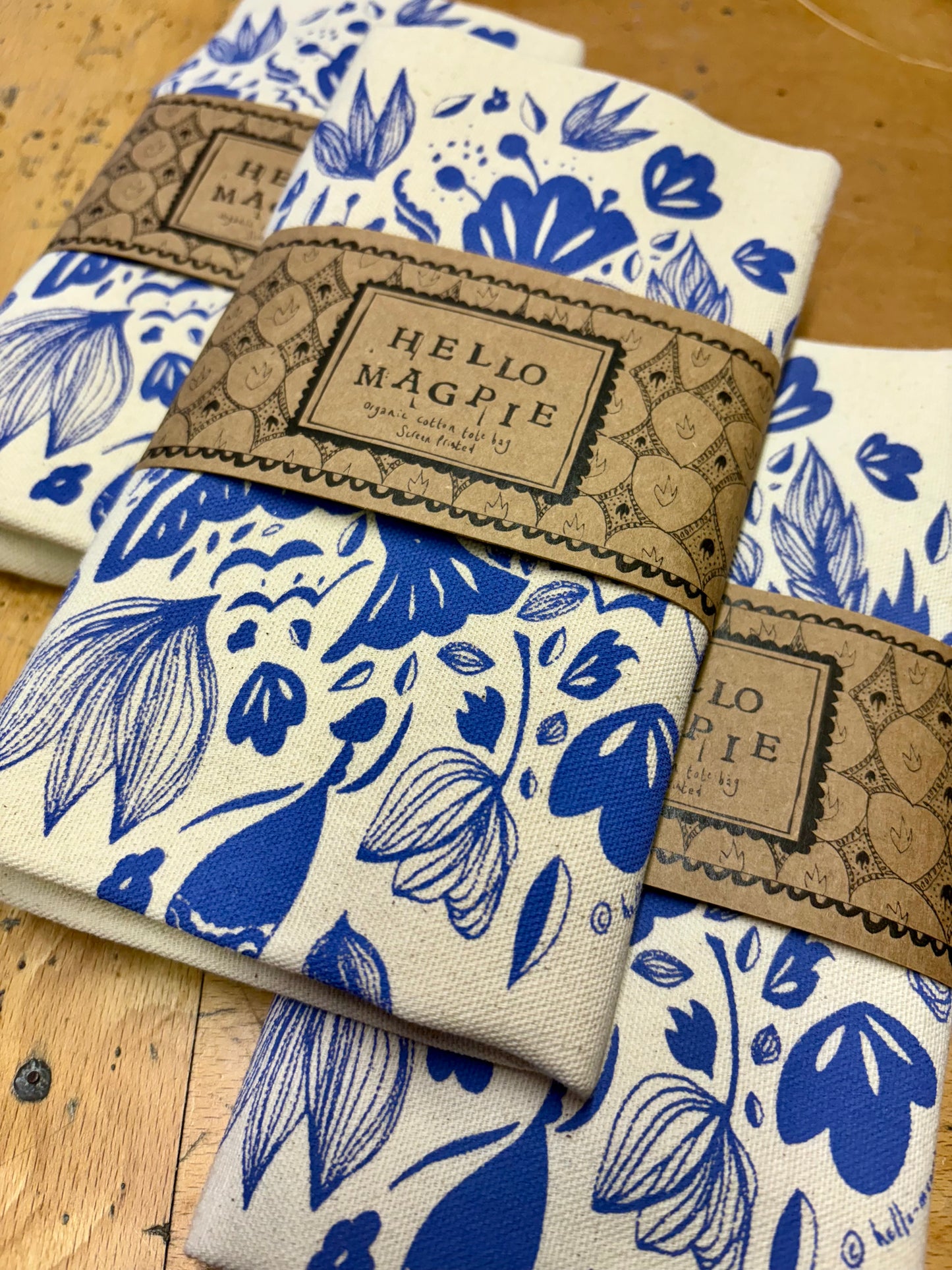 Screen Printed Tote Bags - Diamonds and Birds (Purple)