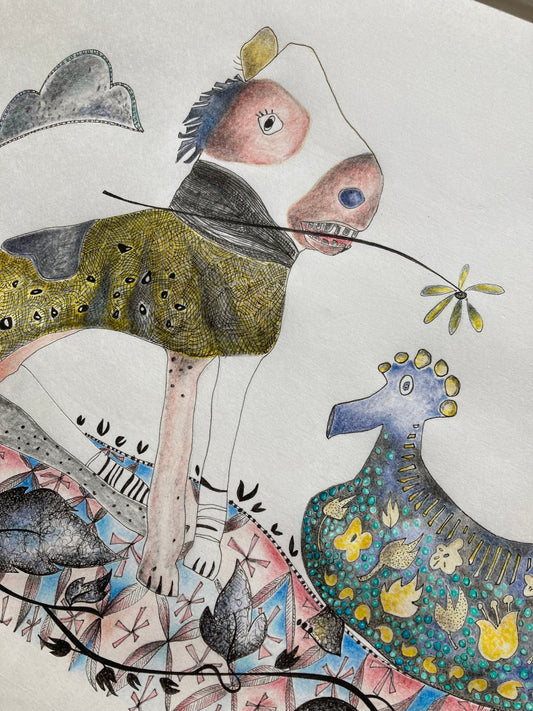 Illustrated Greetings Card (blank inside) with Kraft Brown Envelope (127mm x 177mm) - My Friend Brings Me Flowers