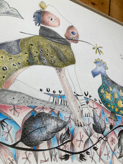 Illustrated Greetings Card (blank inside) with Kraft Brown Envelope (127mm x 177mm) - My Friend Brings Me Flowers