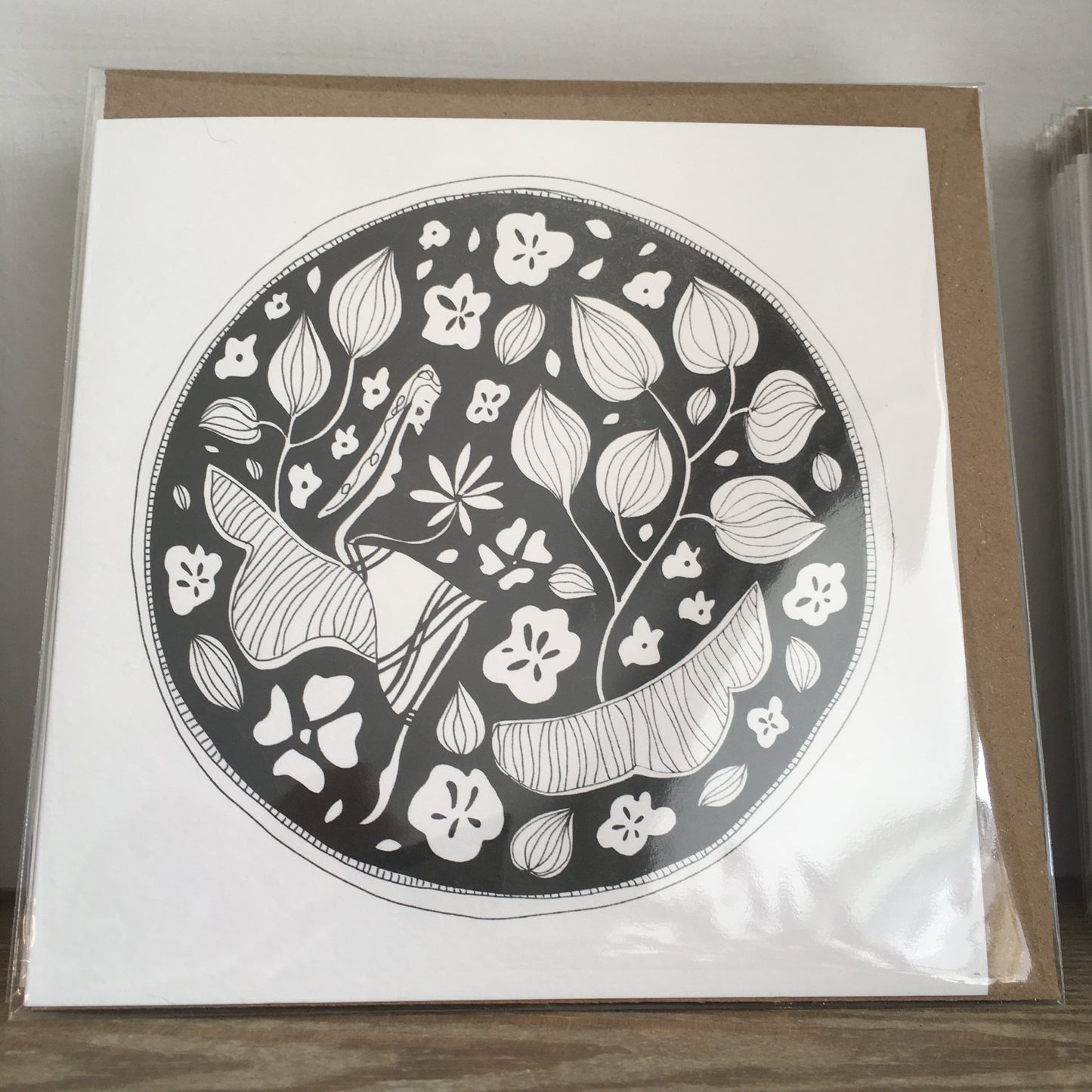 Illustrated Greetings Card (blank inside) with Kraft Brown Envelope (145mm x 145mm) - Life in the clouds (black)