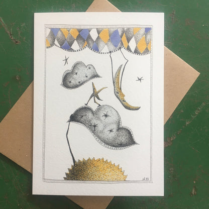 Illustrated Greetings Card (blank inside) with Kraft Brown Envelope (127mm x 177mm) - The Sun, The Moon and The Stars