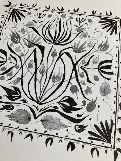 Illustrated Greetings Card (blank inside) with Kraft Brown Envelope (145mm x 145mm) - Square Flowers