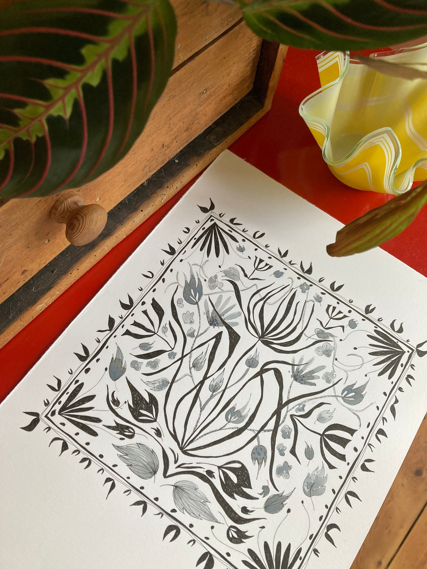 Illustrated Greetings Card (blank inside) with Kraft Brown Envelope (145mm x 145mm) - Square Flowers