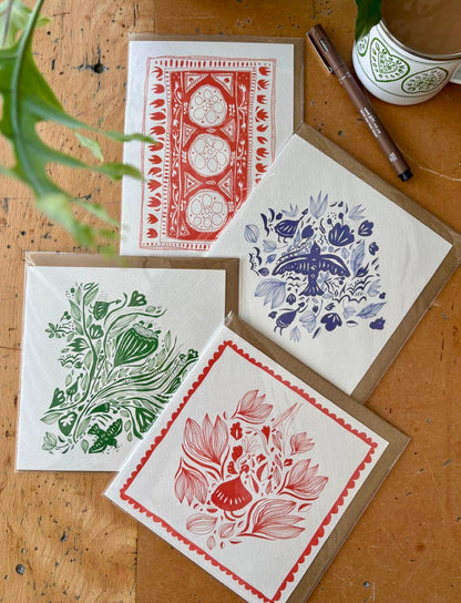 Illustrated Greetings Card (blank inside) with Kraft Brown Envelope (145mm x 145mm) - Bouquet (green)