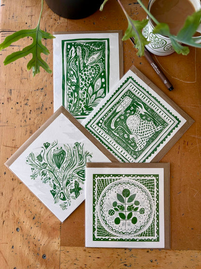 Illustrated Greetings Card (blank inside) with Kraft Brown Envelope (127mm x 177mm) - Cornucopia (Green)