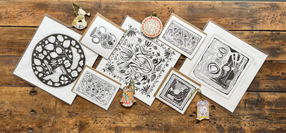 Illustrated Greetings Card (blank inside) with Kraft Brown Envelope (145mm x 145mm) - Life in the clouds (black)