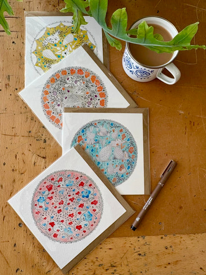 Illustrated Greetings Card (blank inside) with Kraft Brown Envelope (145mm x 145mm) - Orange Round