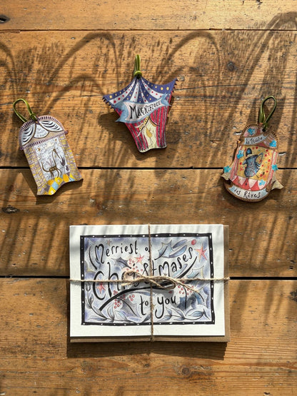 Pack of 5 - Illustrated Greetings Card (blank inside) with Kraft Brown Envelope (127mm x 177mm) - The Merriest of Christmases (Copy)