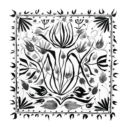 Illustrated Greetings Card (blank inside) with Kraft Brown Envelope (145mm x 145mm) - Square Flowers